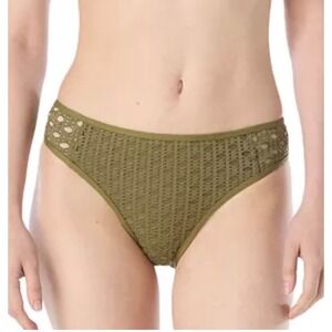 Carmen Marc Valvo Women Olive Green Eyelet Laser Cut Bikini Bottom Swim Size 8